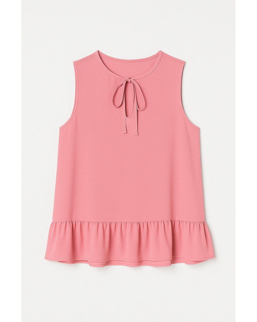 Conquista Pink Sleeveless Summer Top With A Wide Double Layer Frill