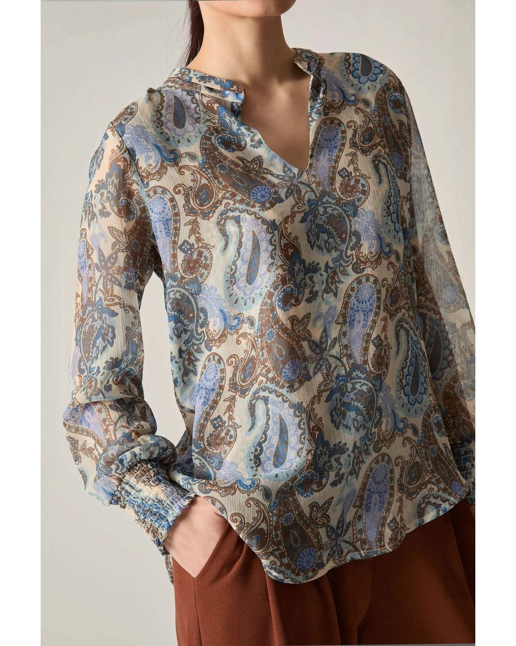 James Lakeland Gray Paisley Print Blouse