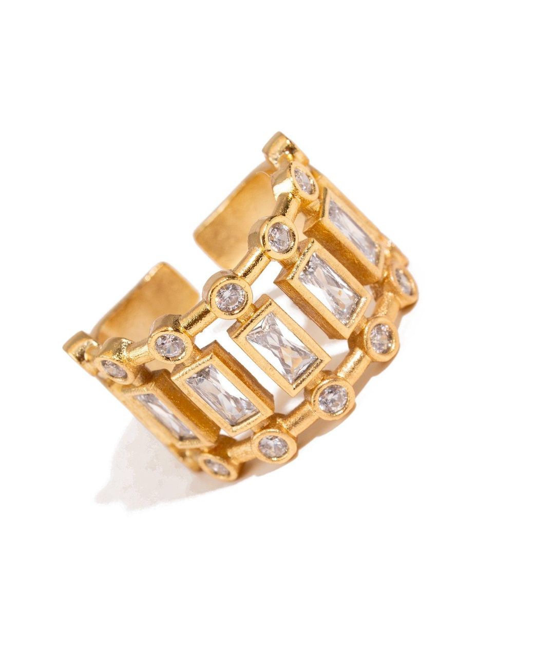 Ebru Jewelry Metallic Radiant Majesty Diamond Adjustable Cuff Ring