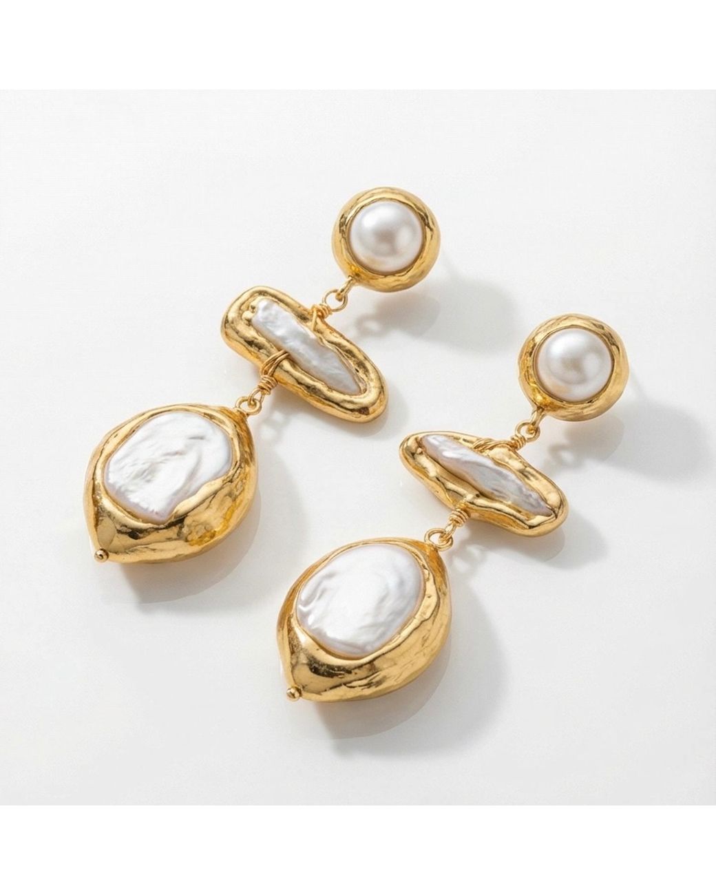 Divine Aria Metallic Lelia Natural Keshi Pearl Statement Dangle Earrings
