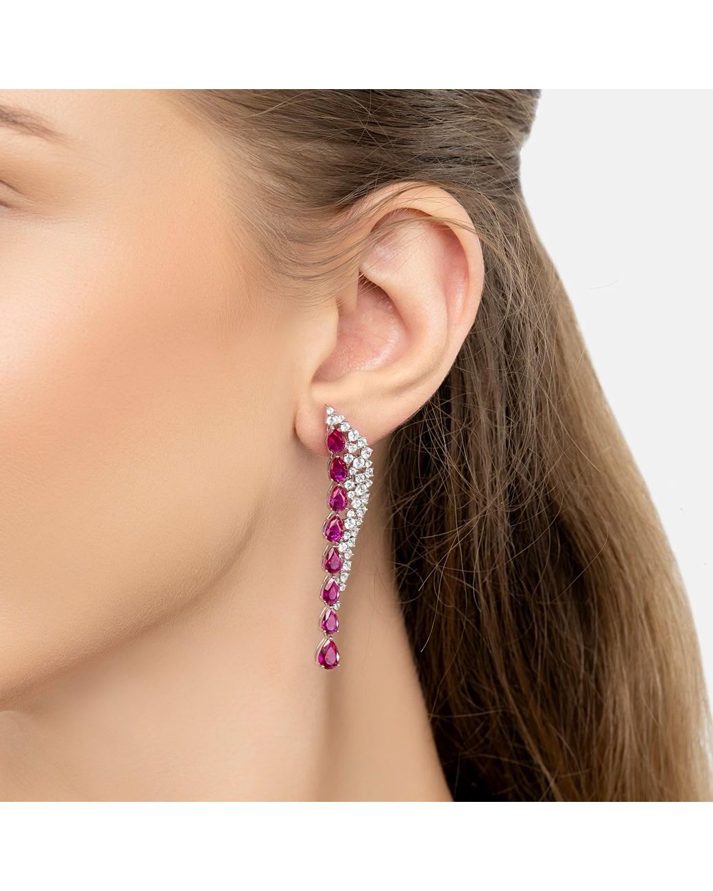 Latelita London Pink Baroness Gemstone Drop Earrings Ruby