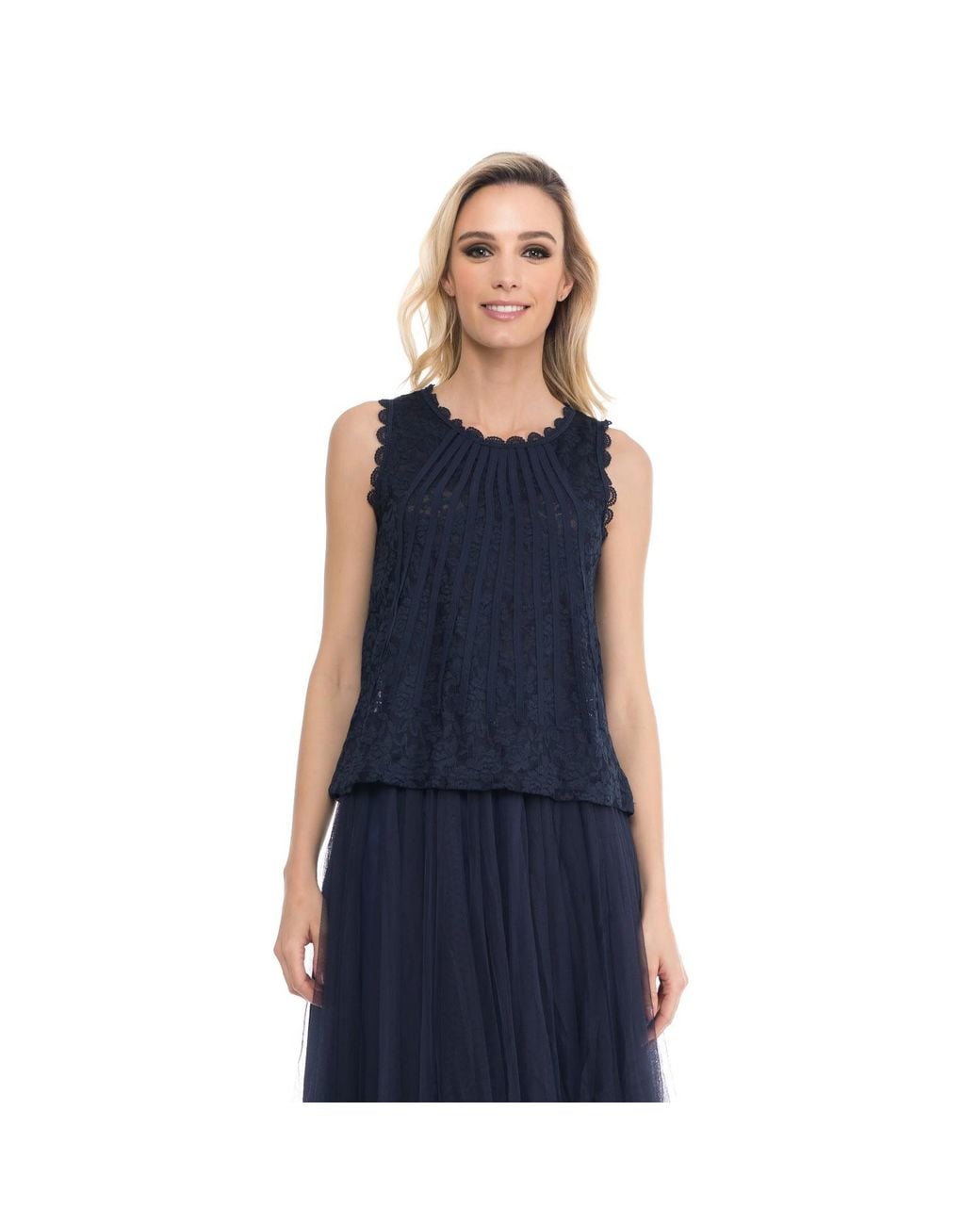 Tantra Spain Sl Blue Sleeveless Lace Top