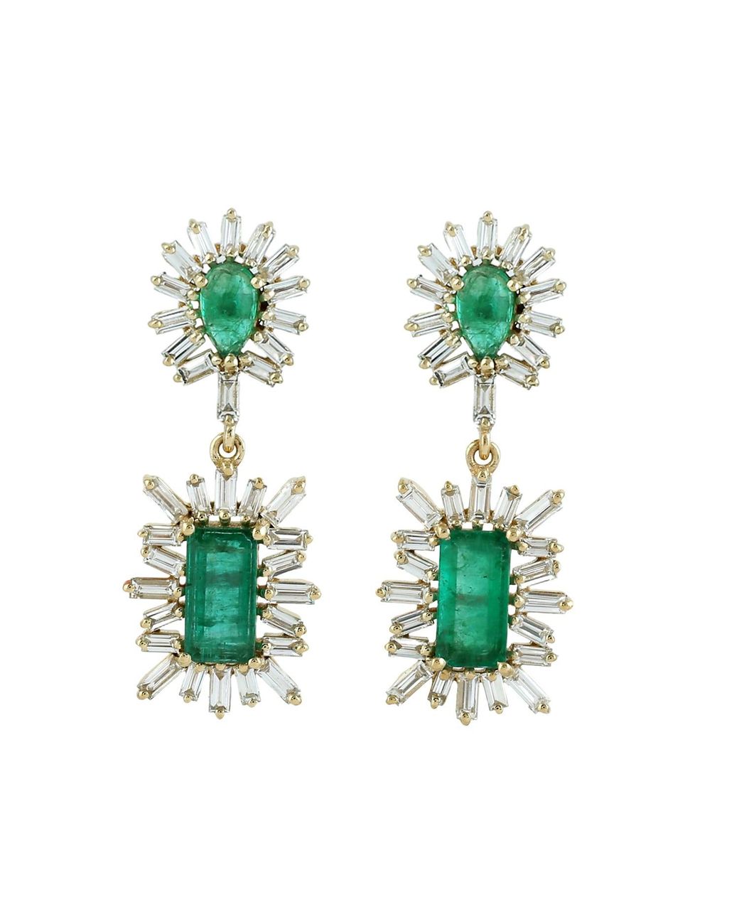 Artisan Green 18K Emerald & Diamond Double Drop Statement Earrings