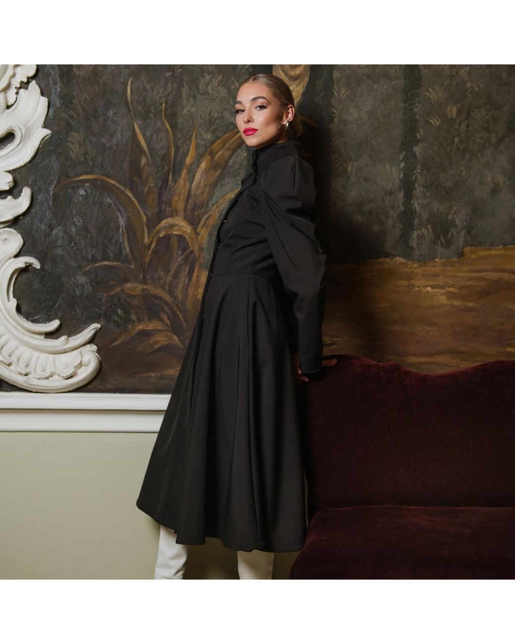 RainSisters Black Coat With Balloon-Styled Sleeves: Majestic Night