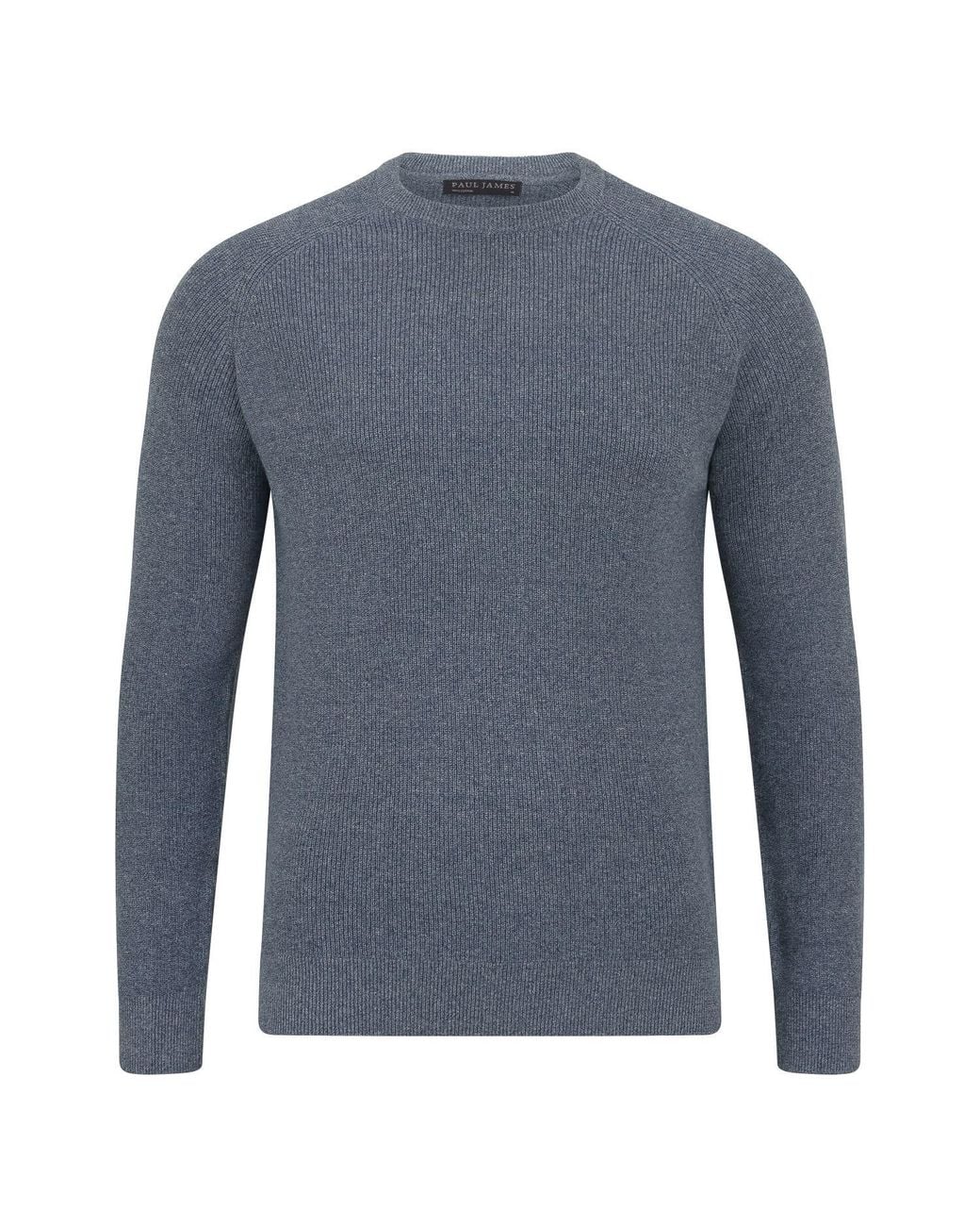 Paul James Knitwear Blue Cotton Lightweight Fisherman Dylan Rib Jumper for men