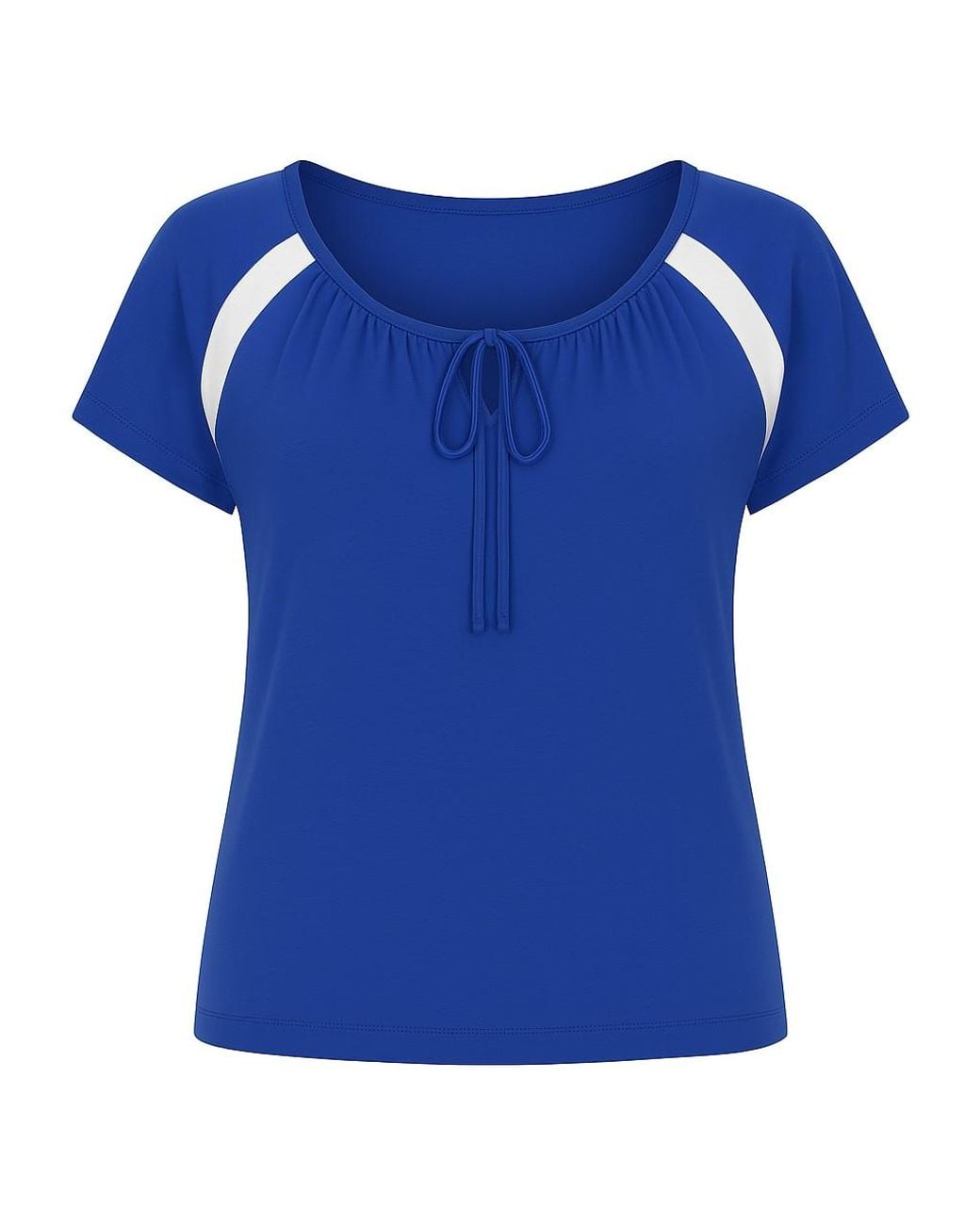Conquista Blue Contrast Panel Tie-Detail Top With Short Sleeves