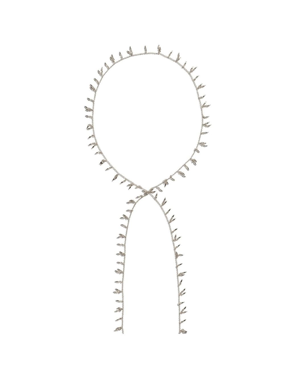 Stone Fruit Metallic Fringe Scarf Necklace