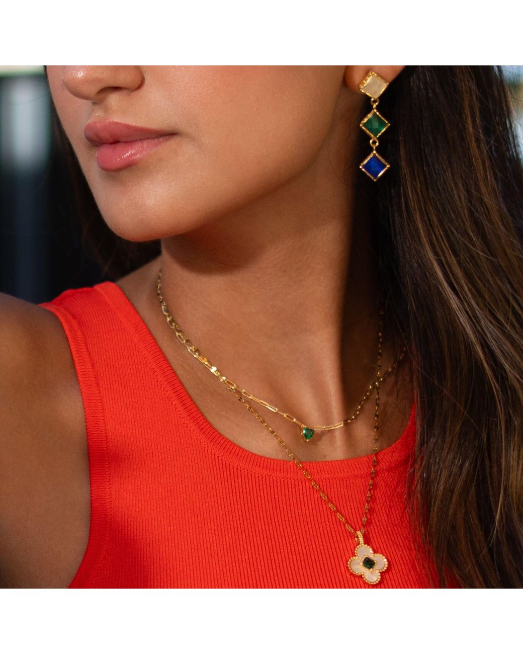 Ebru Jewelry Metallic Emerald Heart Minimalist Necklace