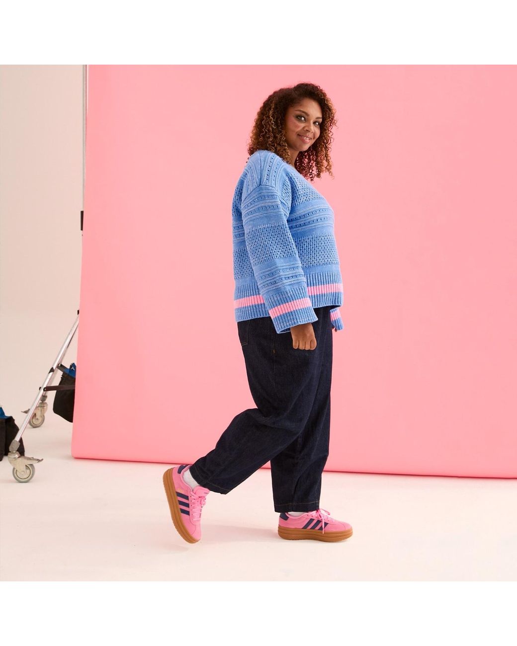 Cara & The Sky Blue Judith Pointelle Stitch V Neck Jumper