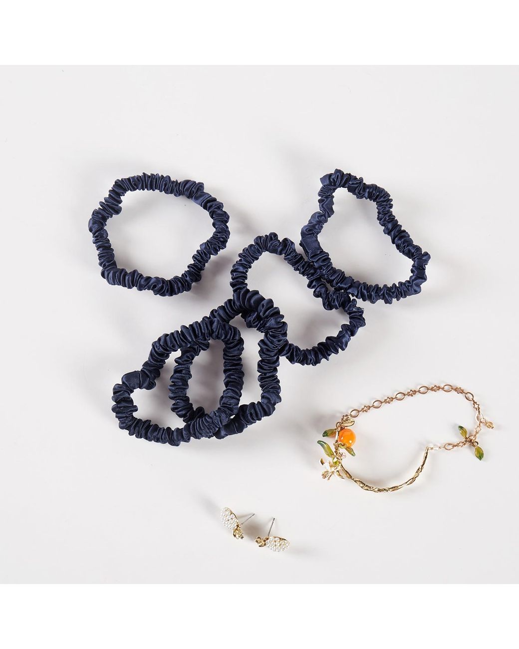 Soft Strokes Silk Blue Pure Mulberry Silk Skinny Scrunchie Set Of Five