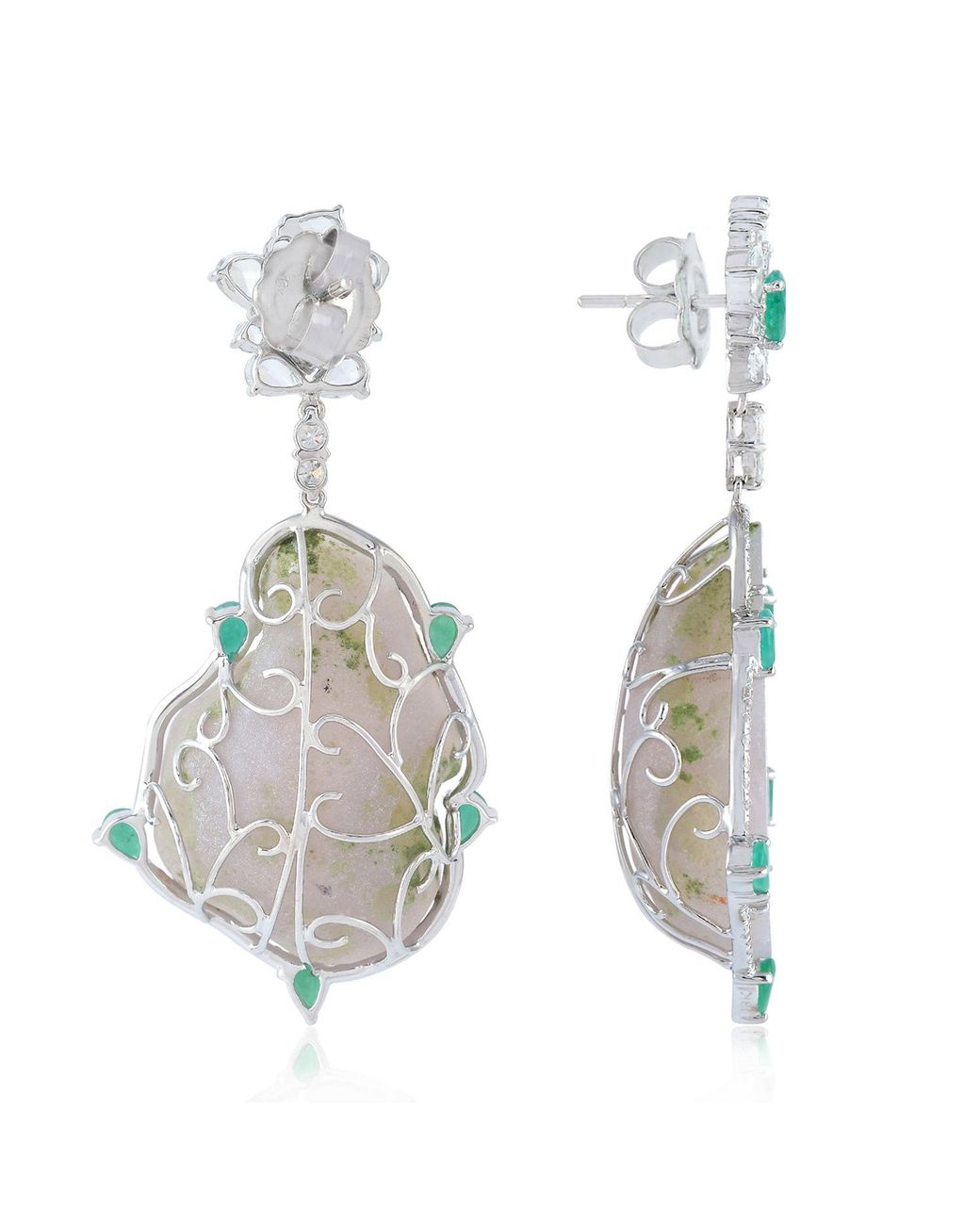 Artisan Green 18K Geode Sapphire ,Emerald And Diamond Drop Earrings