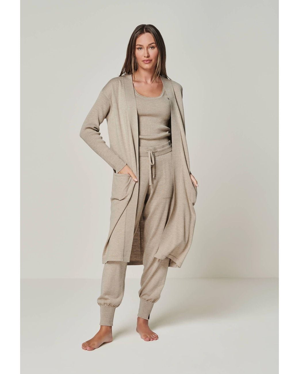 YOU LOOK PERFECT Natural Cardigan Blossom, Long Merino Cardigan With Pockets