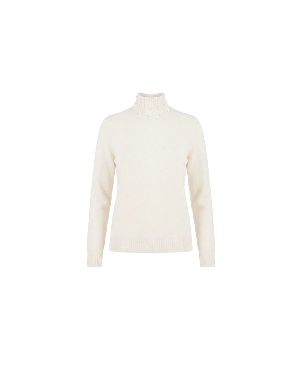 James Lakeland White Cream Pearl-Embellished High-Neck Jumper