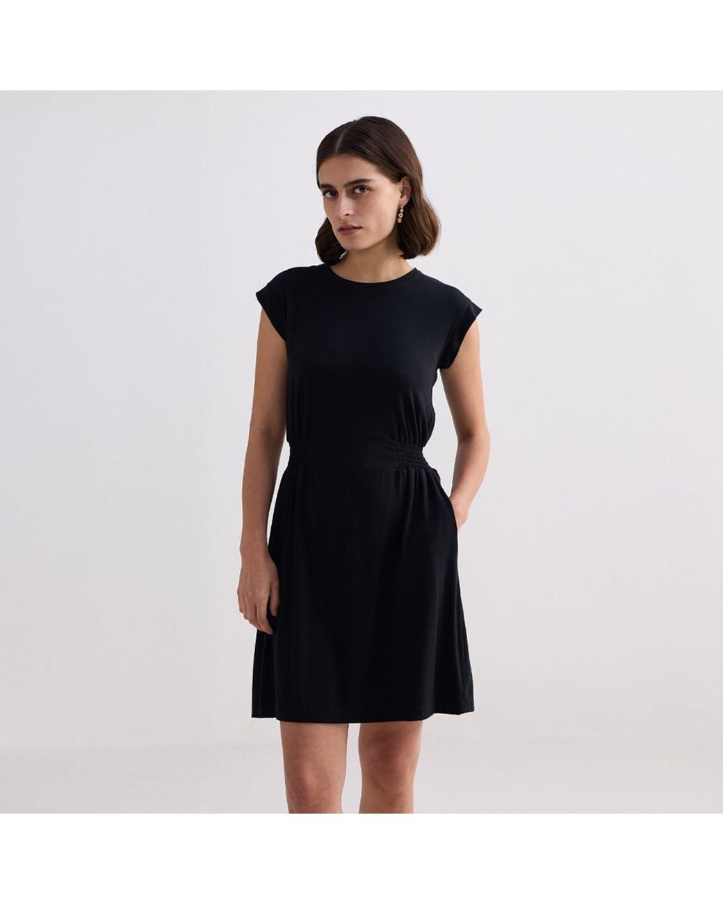 REISTOR Black Short Dress With Smocking Side Detail