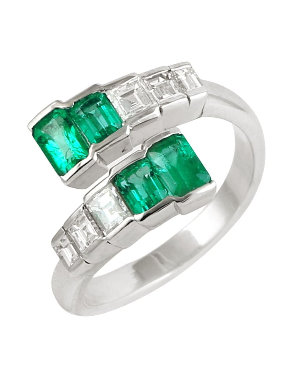 Artisan Green 18K Emerald & Diamond Bypass Ring