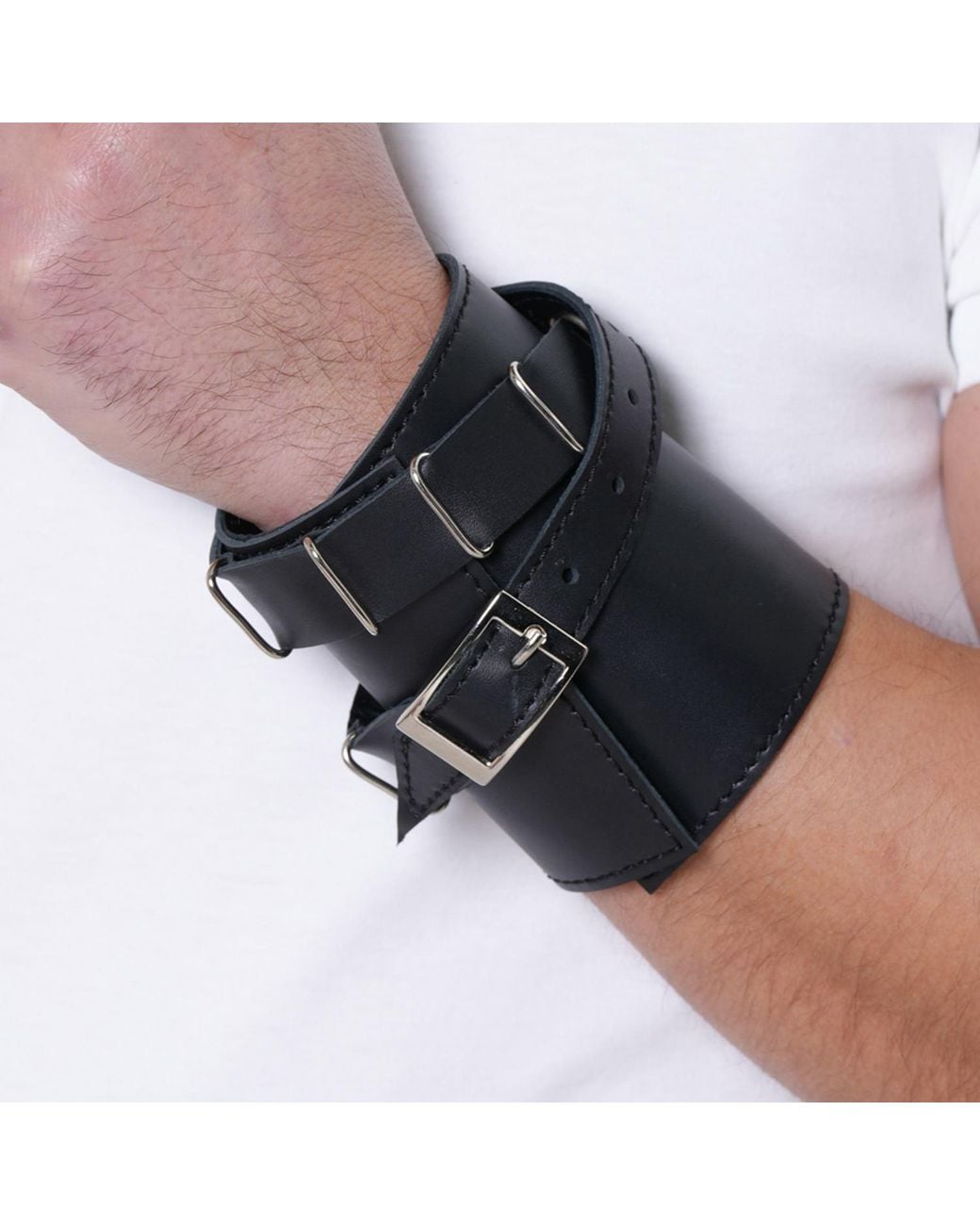 Metamorph Black Leather Wrist Cuff for men