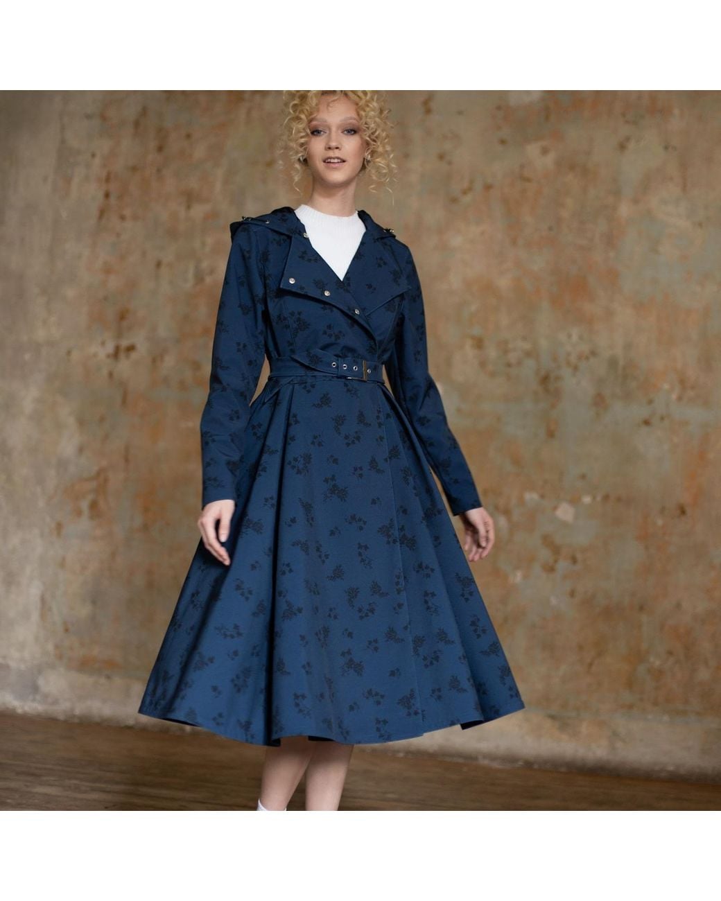 RainSisters Blue Coat With Floral Print