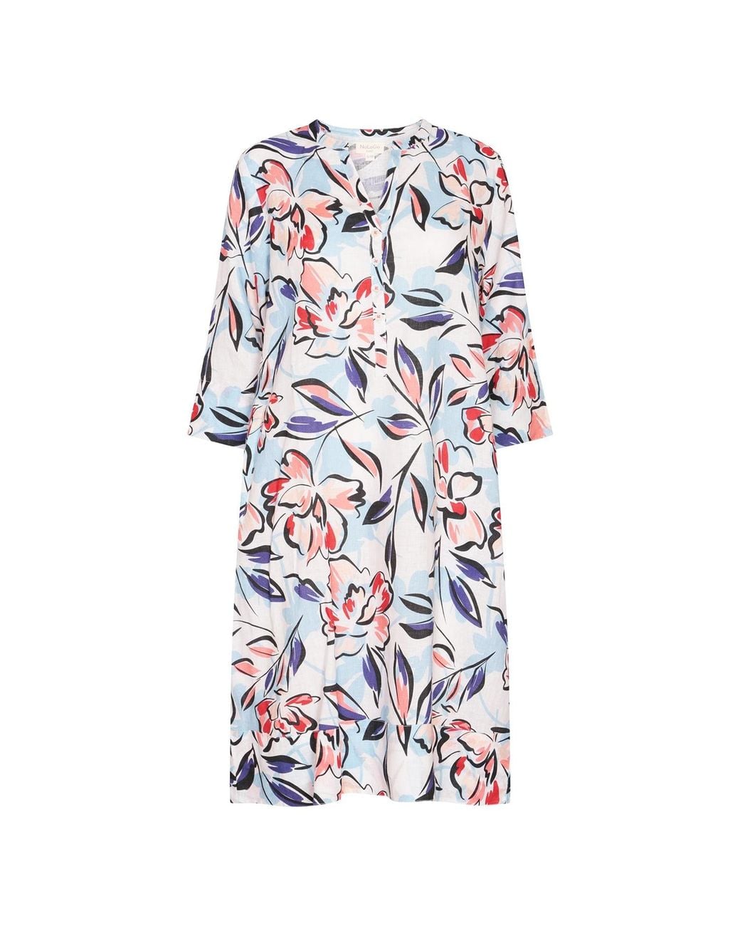 NoLoGo-chic Blue Capri Print Tunic Classic Dress Linen Multi