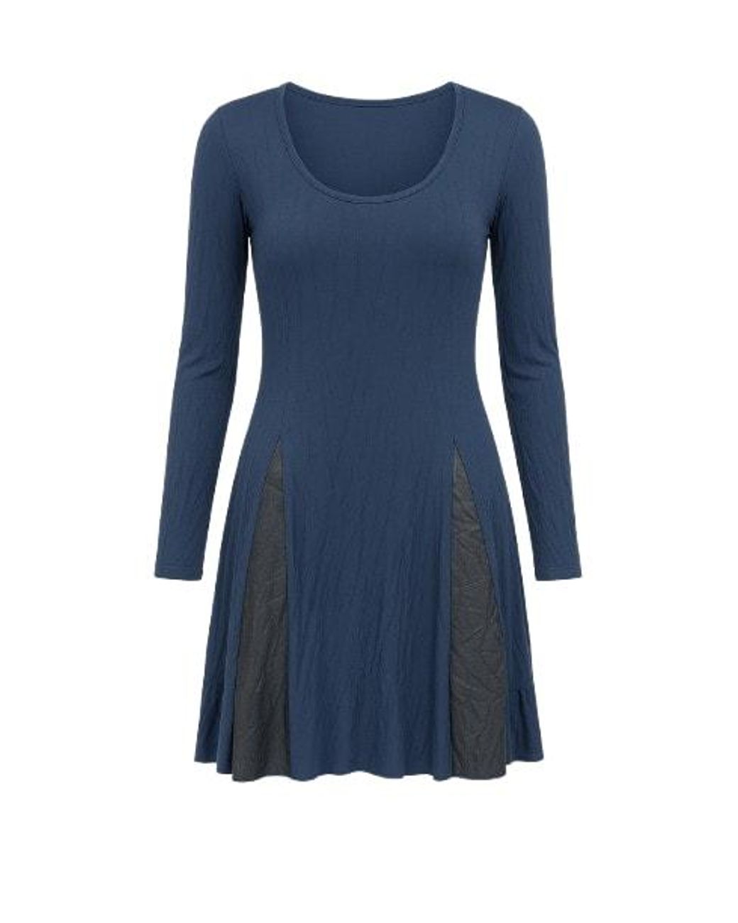 Conquista Blue Long Sleeve A Line Jersey Dress With Creased Fabric Detail
