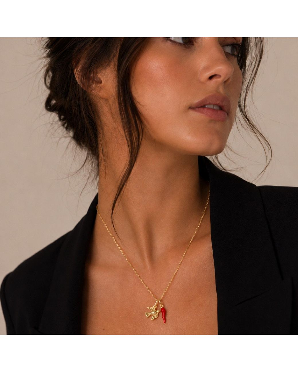 Unaloe Metallic Plated Sterling Dove And Cornicello Charm Necklace