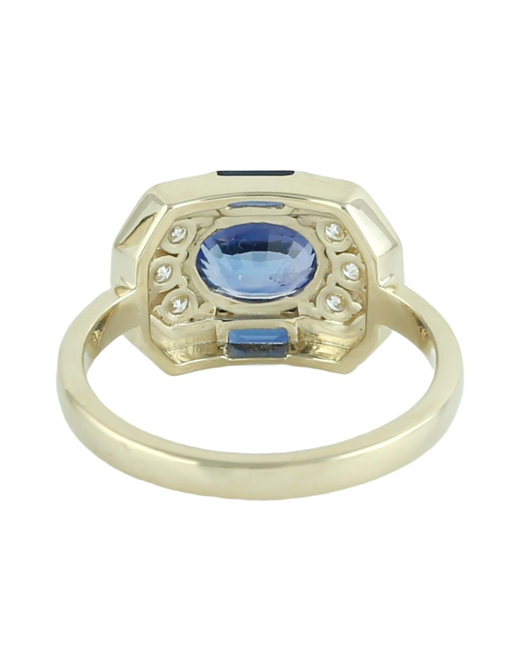 Artisan Blue 14K Sapphire, Diamond & Enamel Art Deco Ring