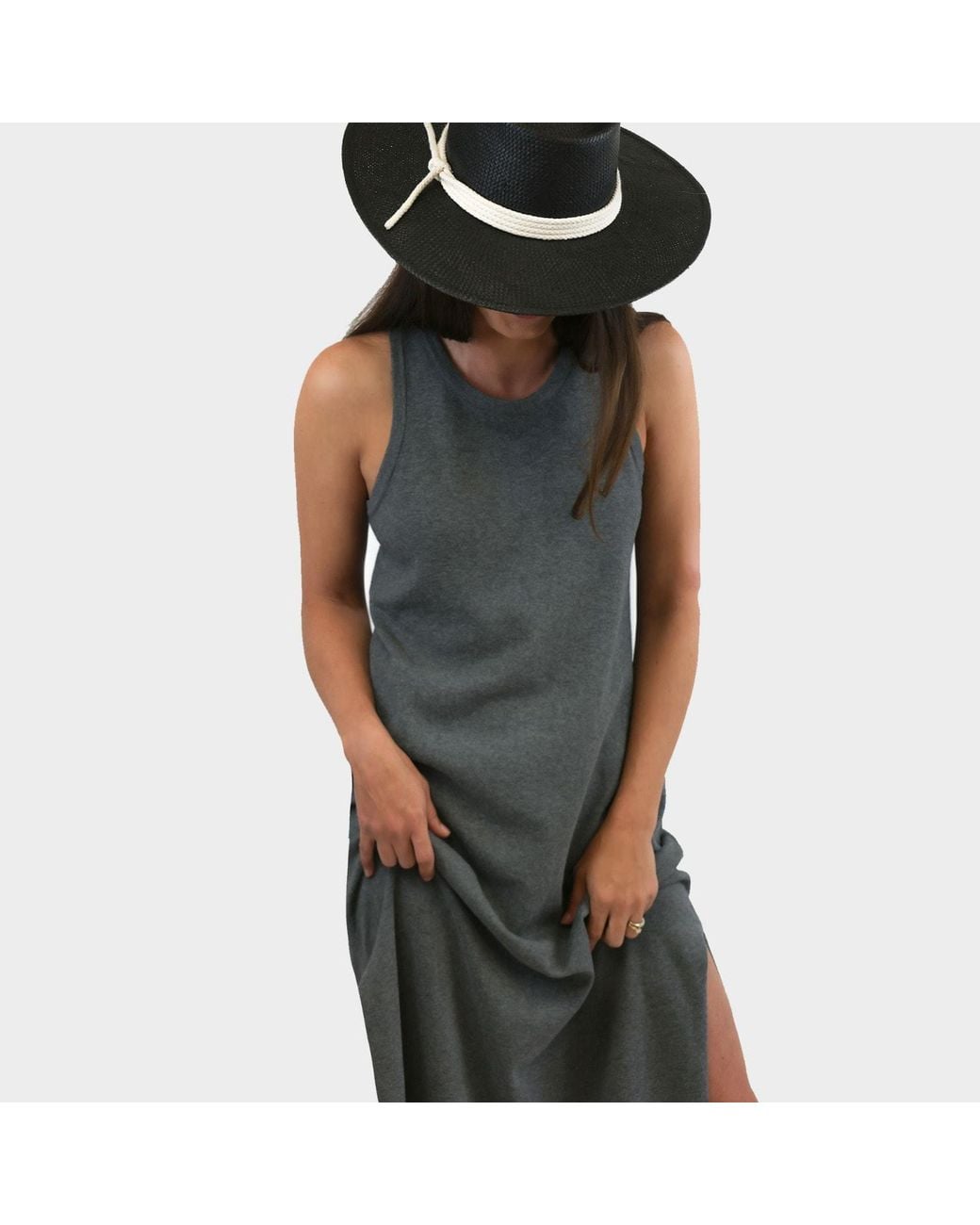 Zenzee Gray Cotton Cashmere Maxi Dress With Side Slits