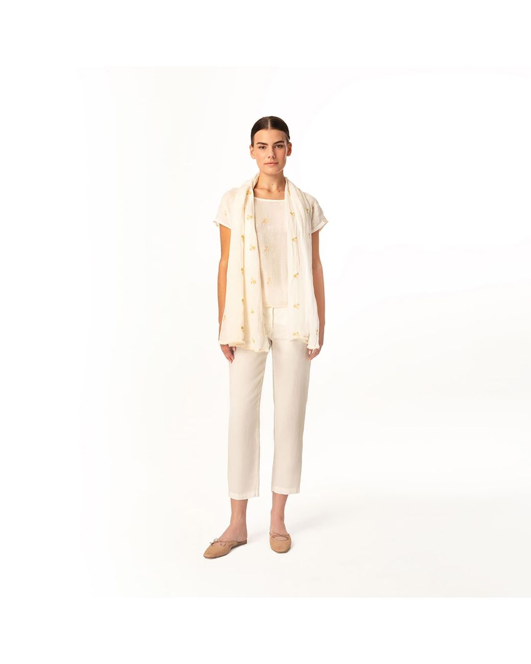 Haris Cotton Natural Neutrals Ribbed Back Waist Linen Tapered Pants