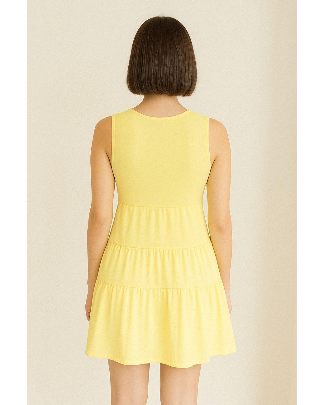 Conquista Yellow Lemon Sleeveless V-Neck Jersey Dress – Loose Fit, Knee-Length