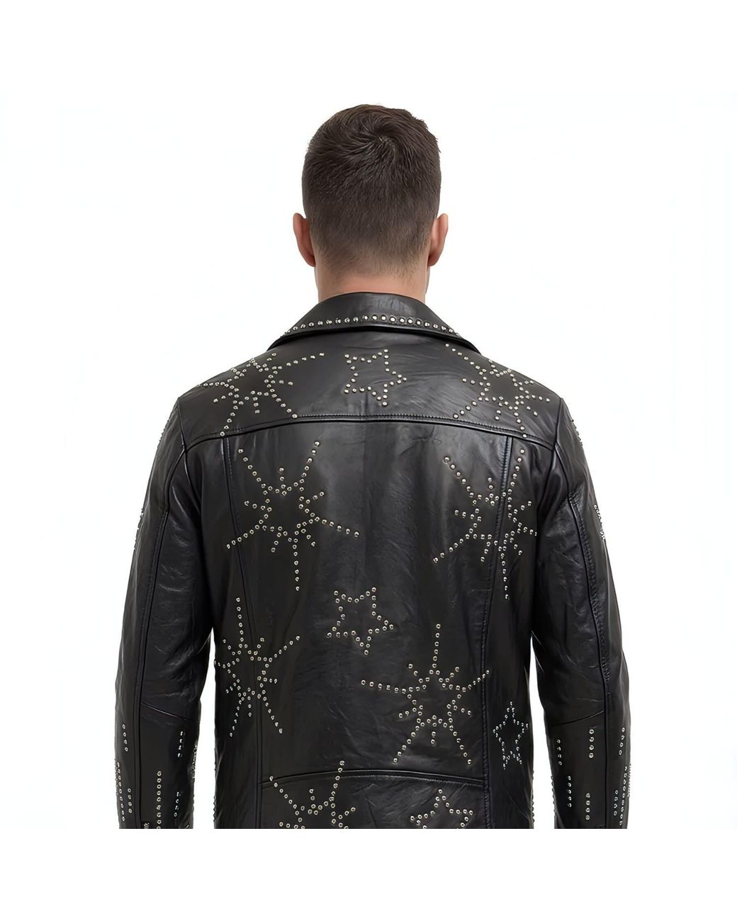 Any Old Iron Black Studded Starburst Leather Jacket for men