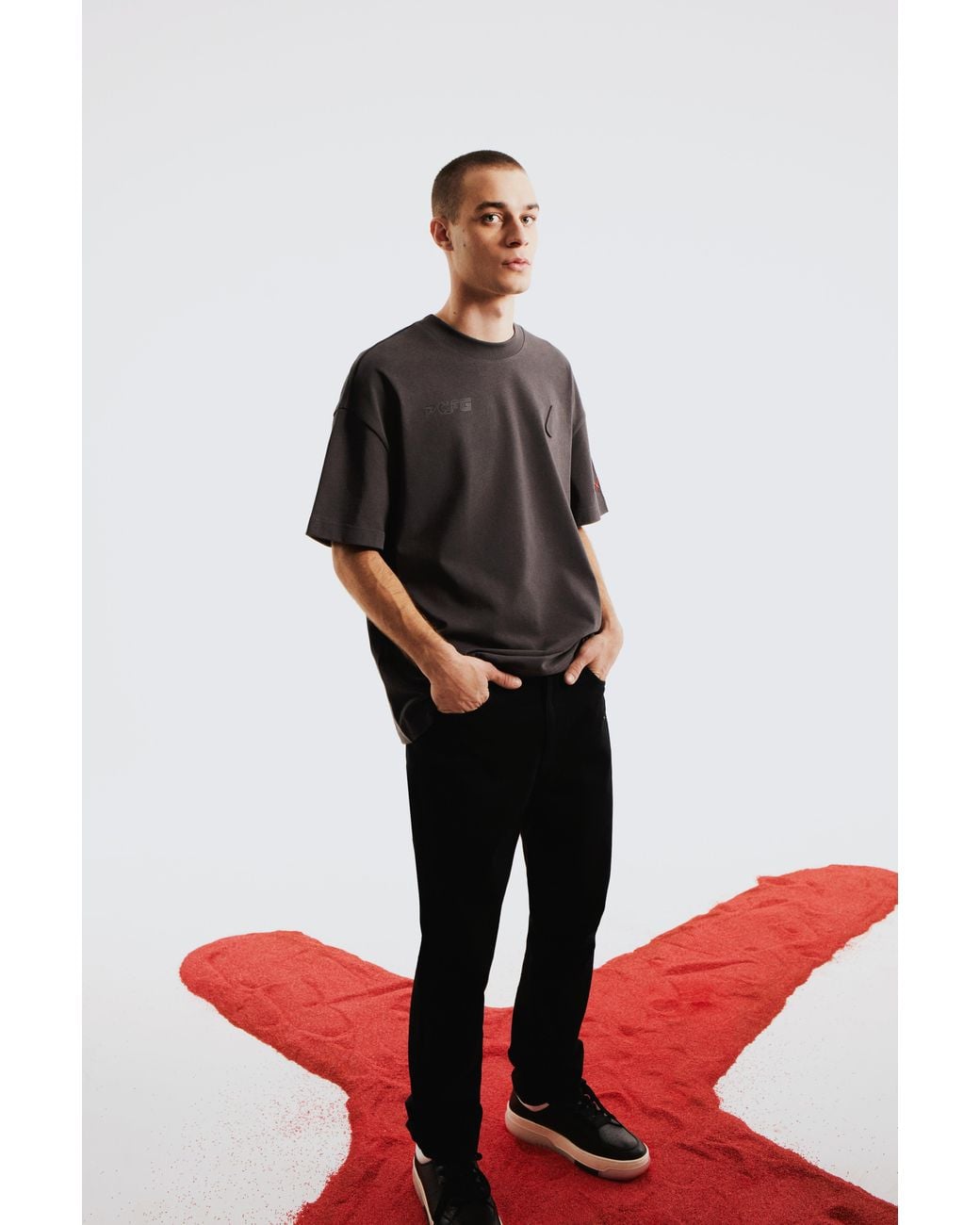 Pcfg Blue Oversized Tee With Emboss Detail for men