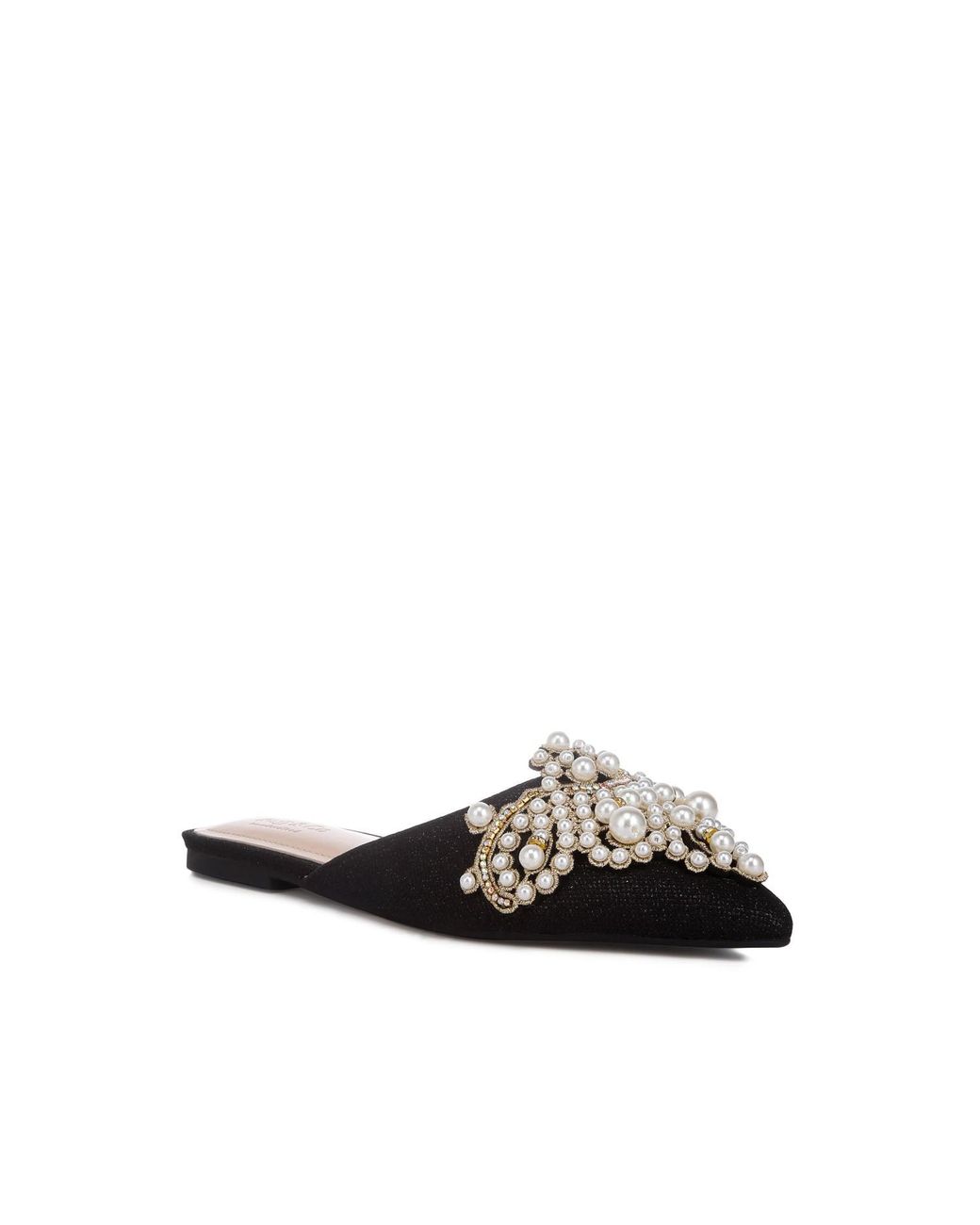 Rag & Co Black Astre Embellished Delicate Pearl Mules
