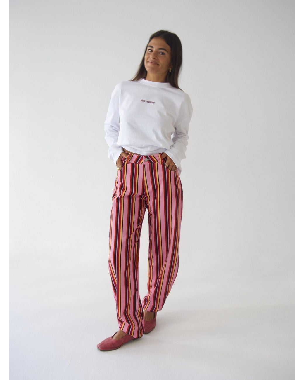 Mind Traveler Red Clarissa Balloon Jeans With, & Stripes