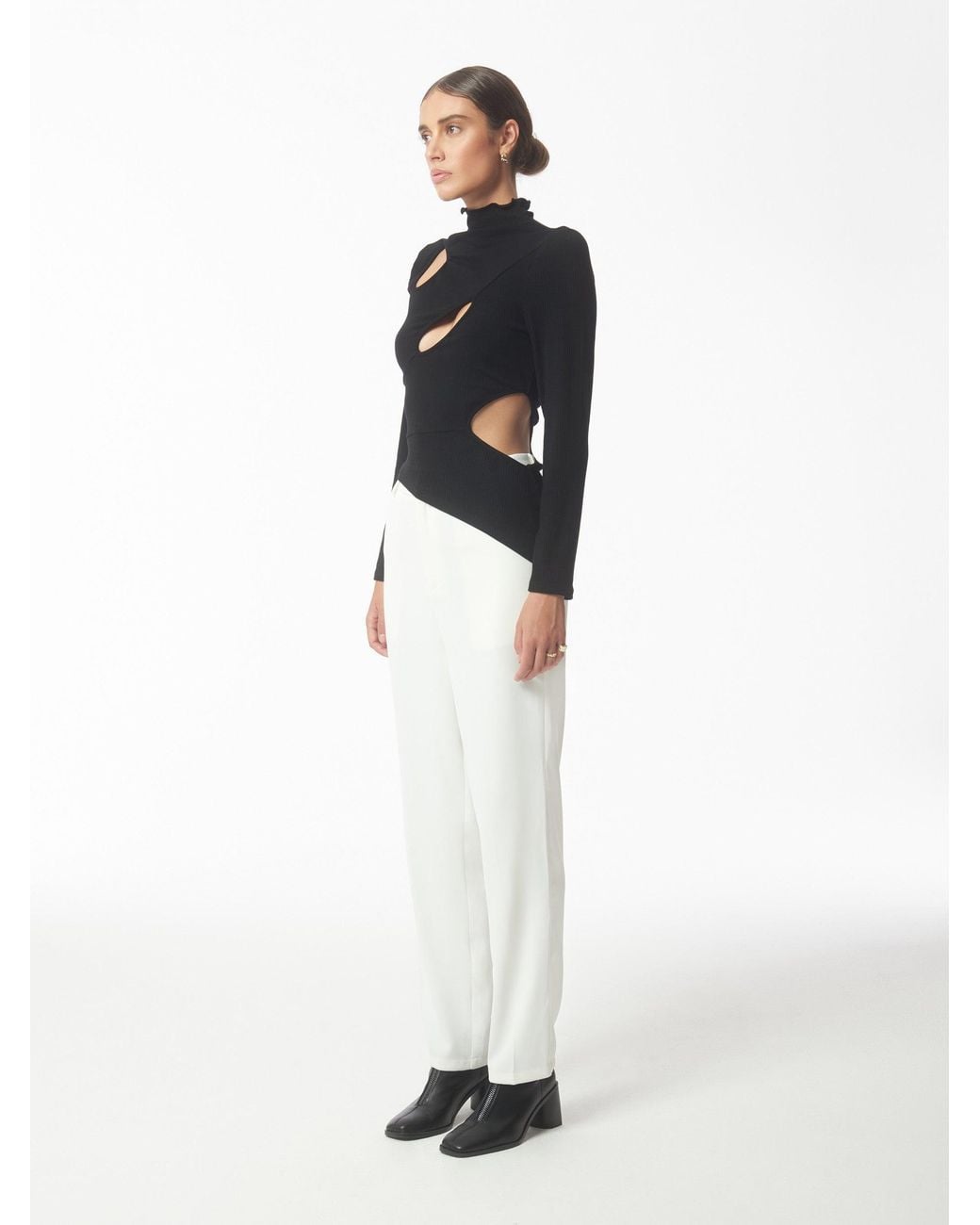 Sour Figs Black Asymmetric Cutout Stretch Knit Top