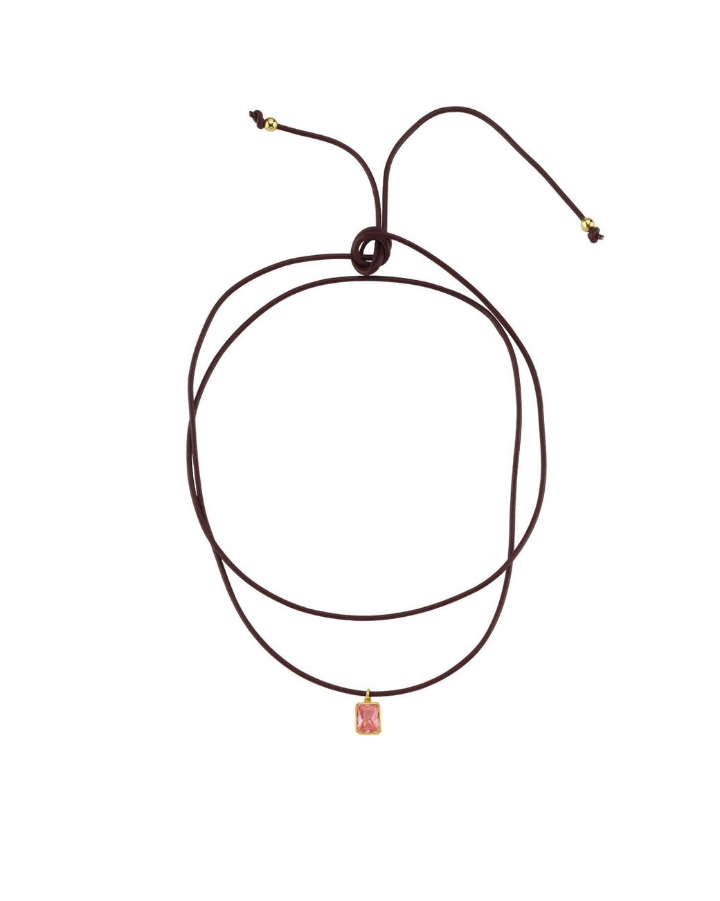 LINYA JEWELLERY Metallic Claret Leather Rope Crystal Stone Necklace Choker