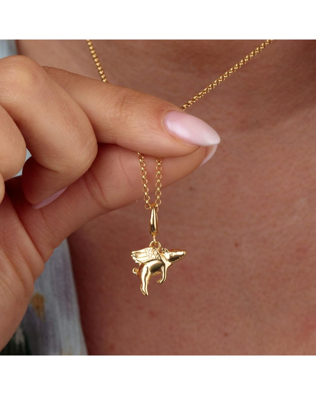 Lily Charmed Metallic Plated Flying Pig Charm Necklace