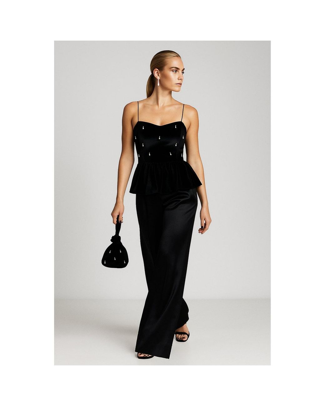 2KStyle Black Valencia Hand-Embellished Event Velvet Peplum Top