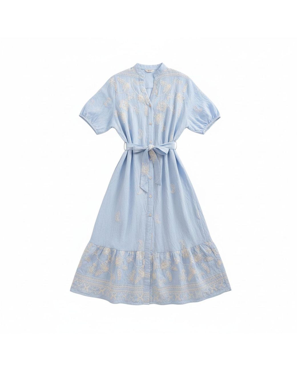 LAtelier London Blue Embroidered Shirt Midi Dress