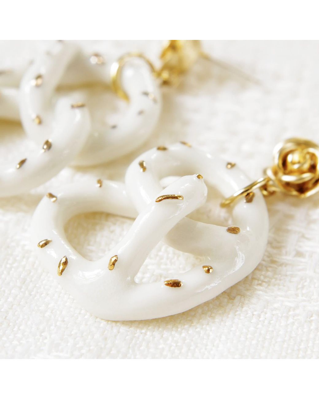 POPORCELAIN Metallic Golden Rose & Salted Porcelain Pretzel Earrings