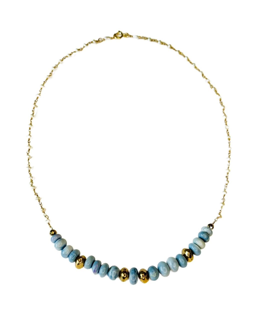 Lexi Jewelry Metallic Opal Gemstone & Pearl Chain Necklace