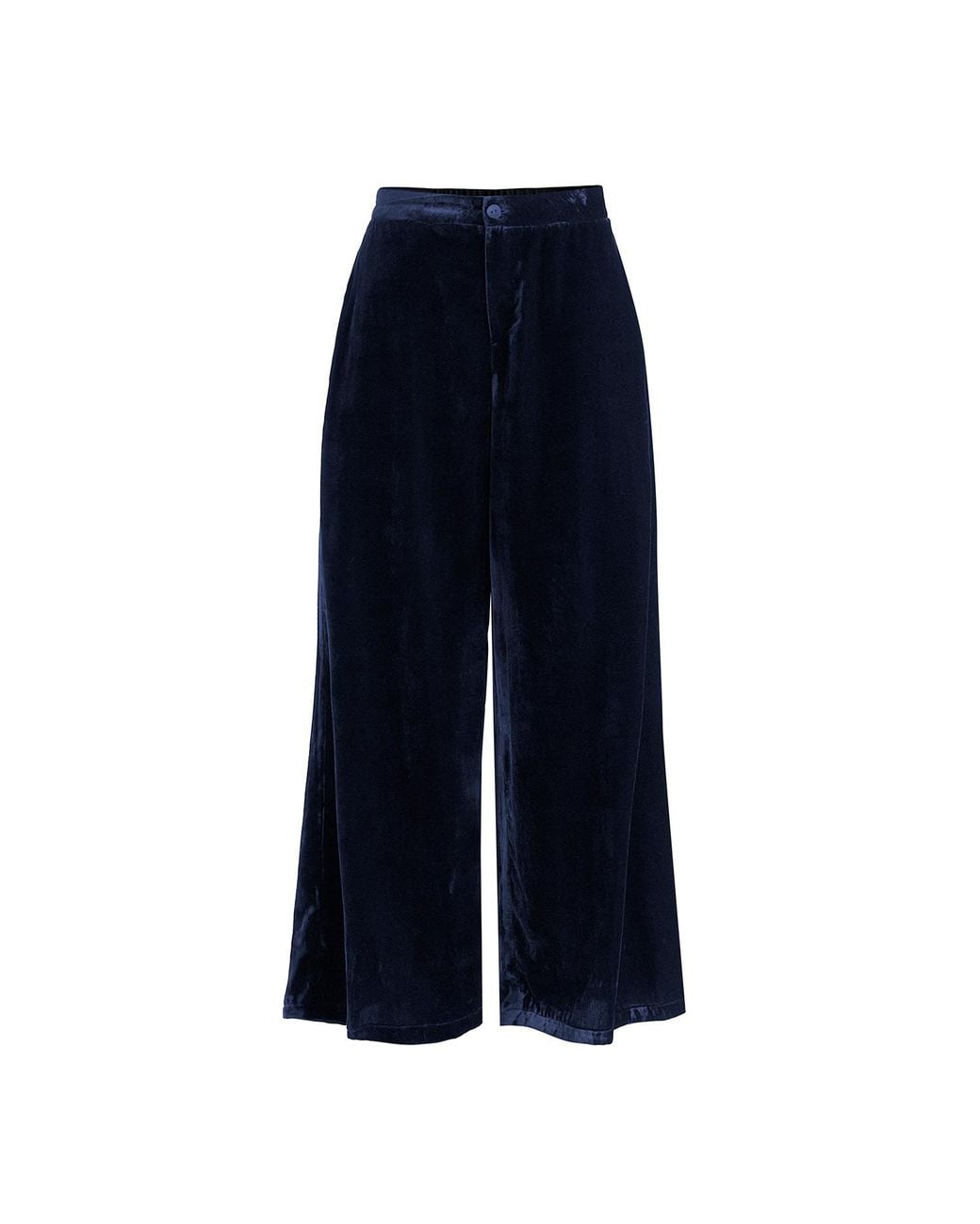 Paisie Blue Velvet Wide-Leg Trousers With Separate Elastic Ankle Bands