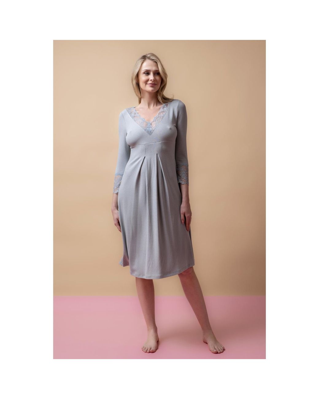 Oh!Zuza Gray Santal Lace Trim Midi Nightshirt – Mint