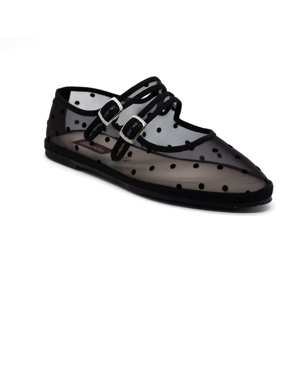 Gondolina Shoes Black Moretta Polka-Dot Mesh Double-Strap Mary Jane Shoes – Made