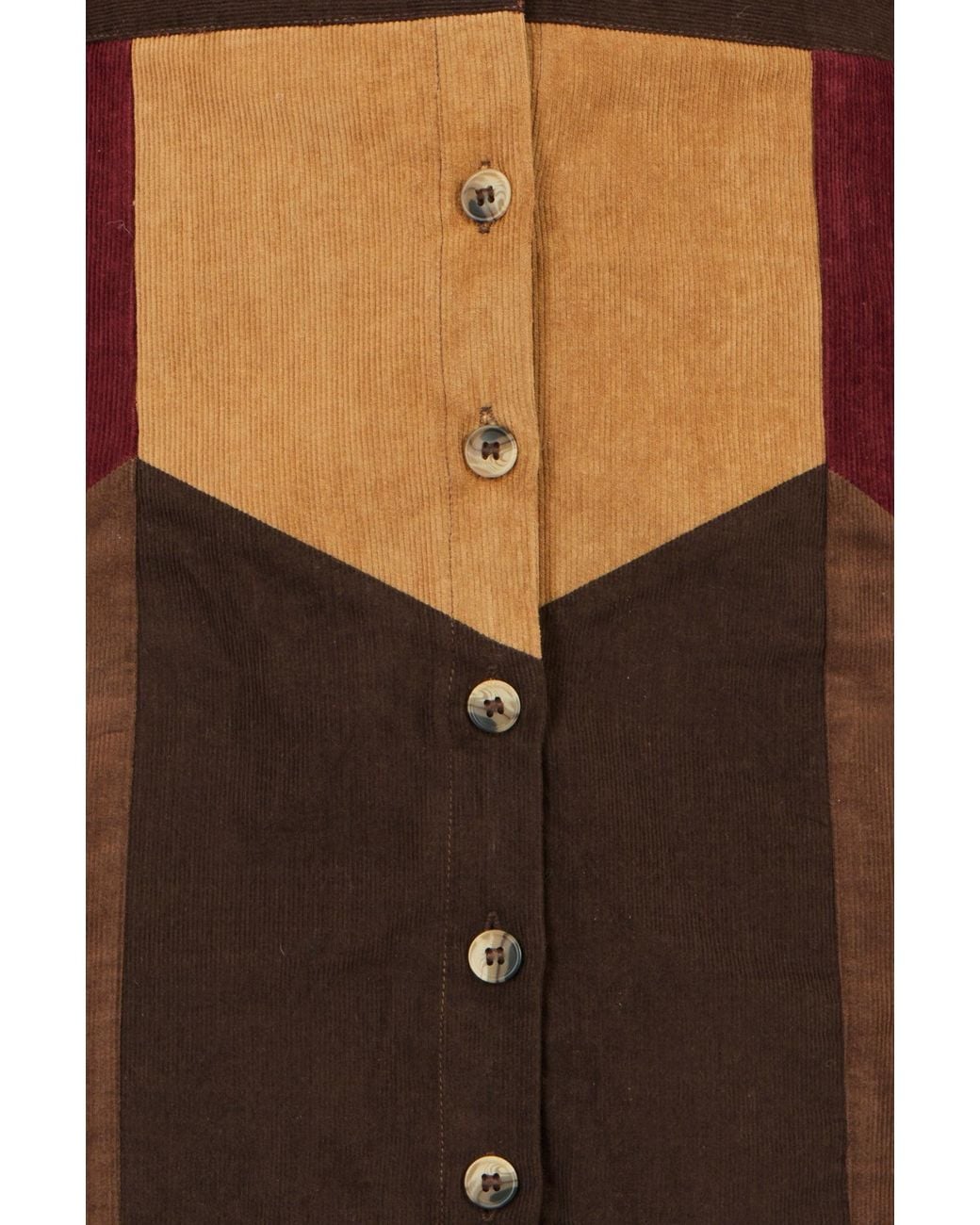 Yumi' Brown Multicolour Patchwork Cord Mini Skirt