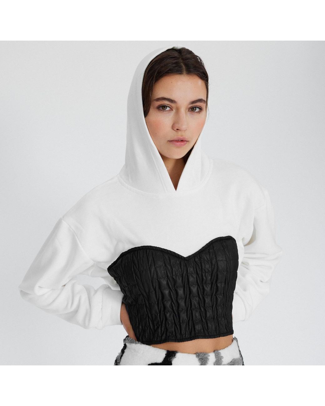 Mirimalist Blue Corset Ecru Hoodie