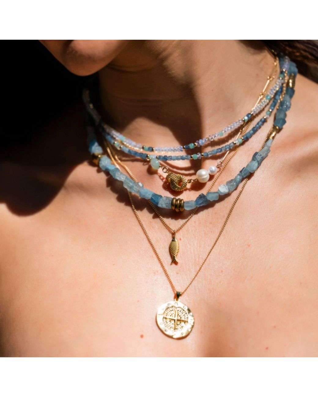 Rachel Nathan Blue Mini Beaded: Aquamarine & Amazonite Necklace