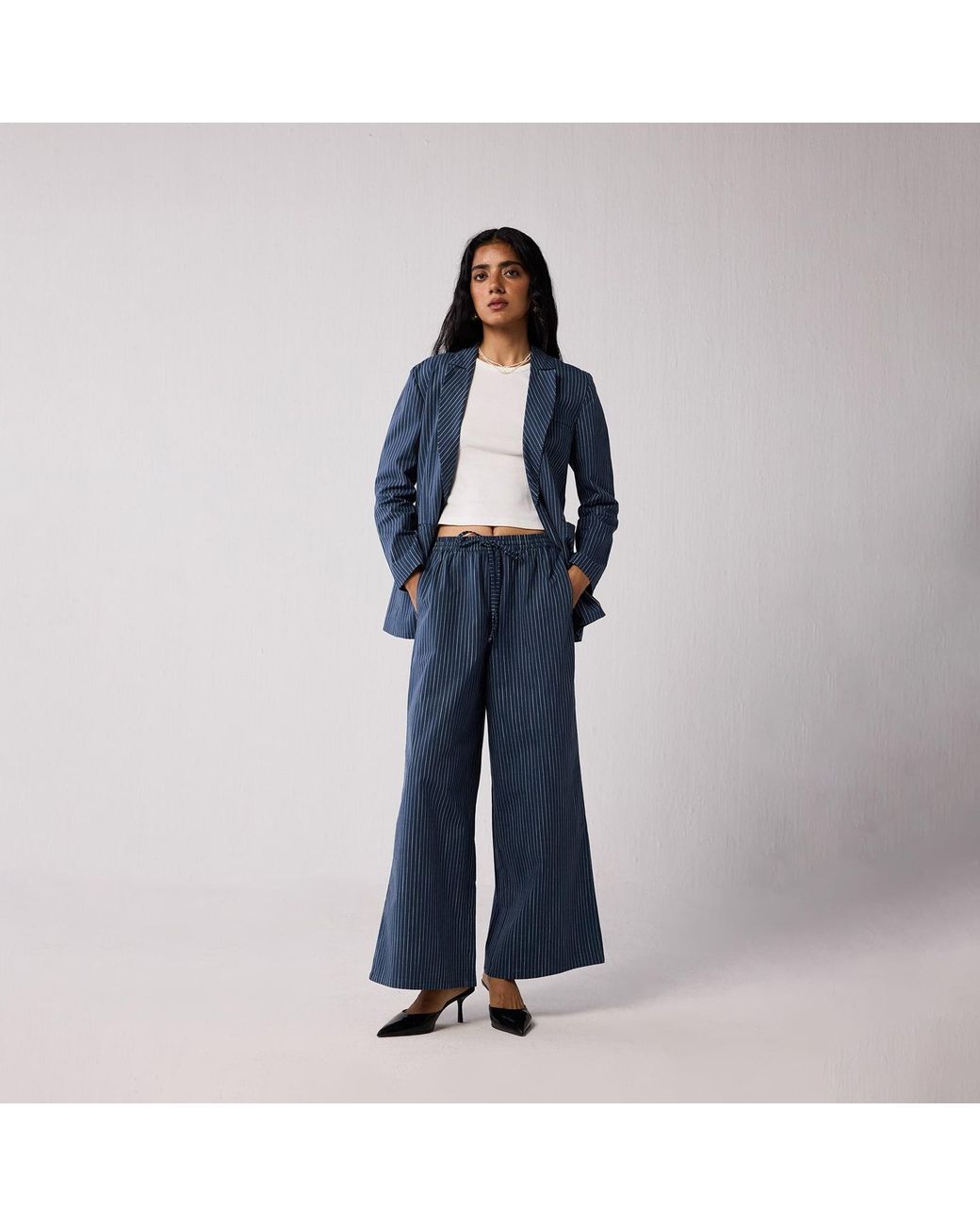 REISTOR Blue Wide-Leg Drawstring Pants With And Stripes