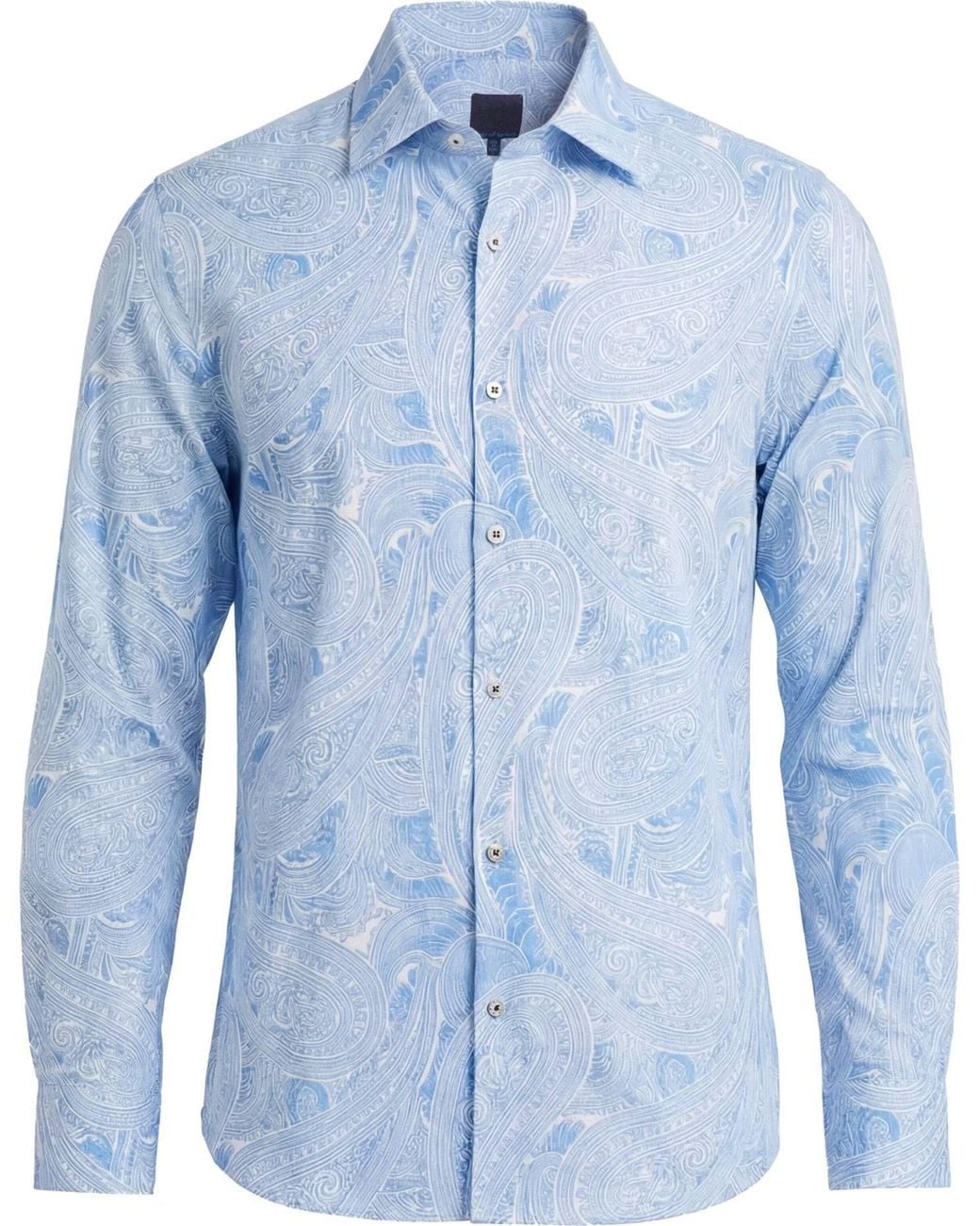 Lords of Harlech Blue Laurent Marakesh Paisley Linen Printed Shirt for men