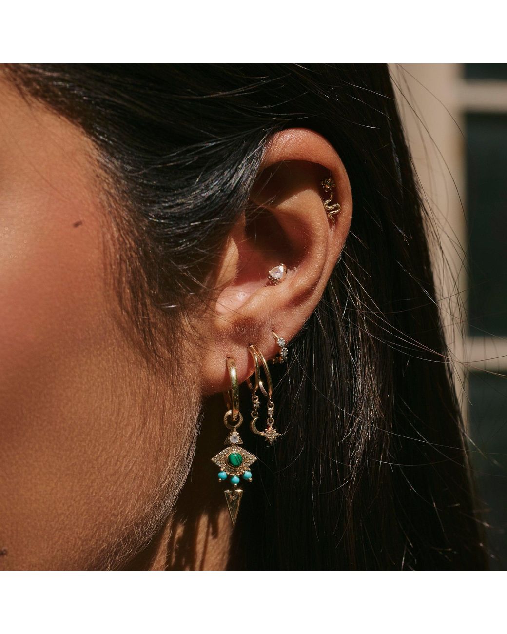 Zohreh Metallic Moonstone Trillion & Diamond Flat Back Earring 9K