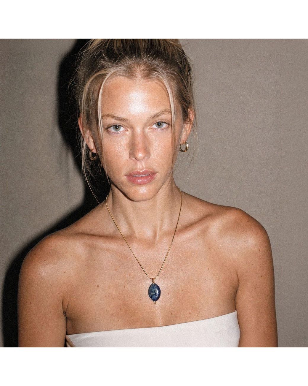 Saéa Blue Dainty Kyanite Pendant Necklace On-Filled Snake Chain