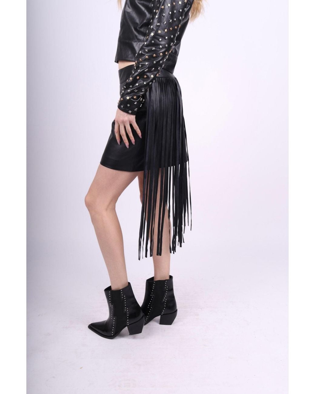 Any Old Iron Gray Leather Fringey Skirt